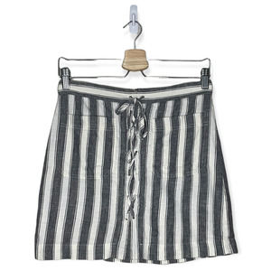 MADEWELL mini skirt gray stripe‎ linen blend lace up pockets womens size 0
